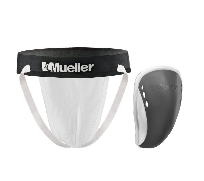 MUELLER Sports Medicine Men's Athletic Supporter with Flex Shield Cup, Adult Jockstrap for Sports, White Underwear/Gray Cup, X-Large - Image 1